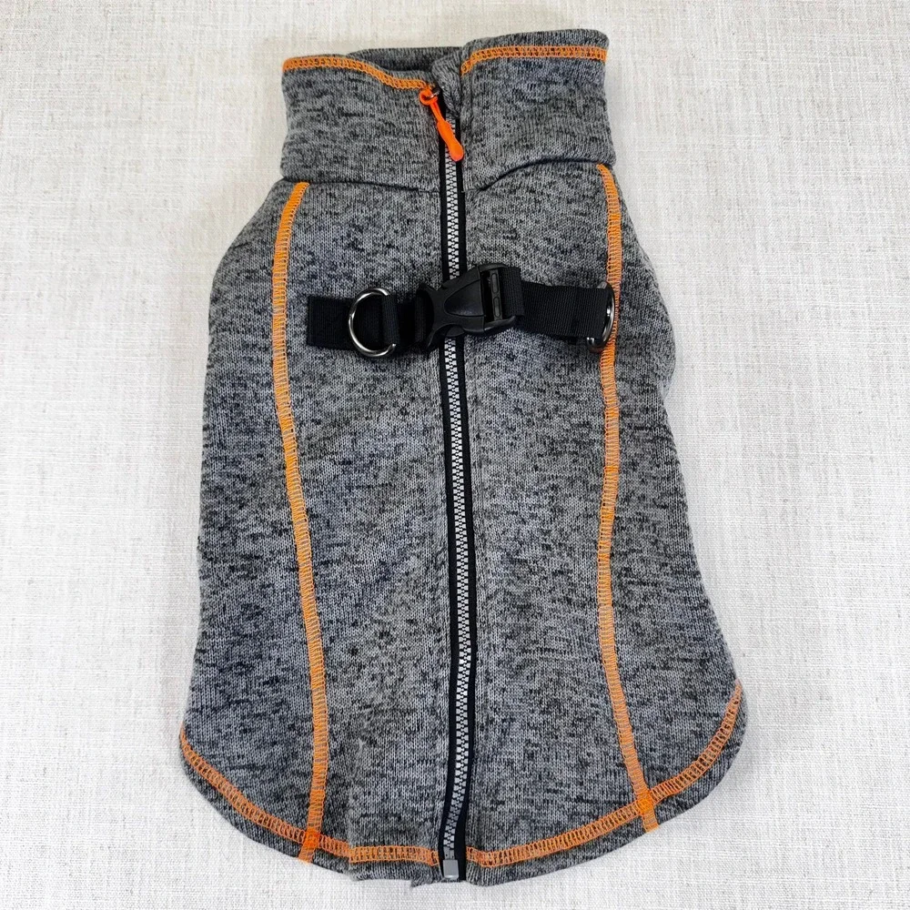 Dress Your Pet With Love Gray‎ Fleece Dog Sweater Vest Harness Zipper Large NEW